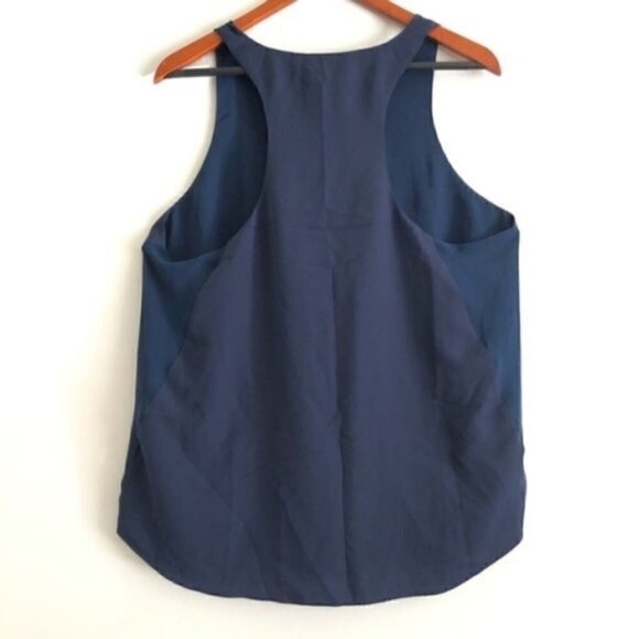 1. State Nordstrom Tank Top L Racerback Chiffon Paneled Navy Blue - Picture 4 of 8